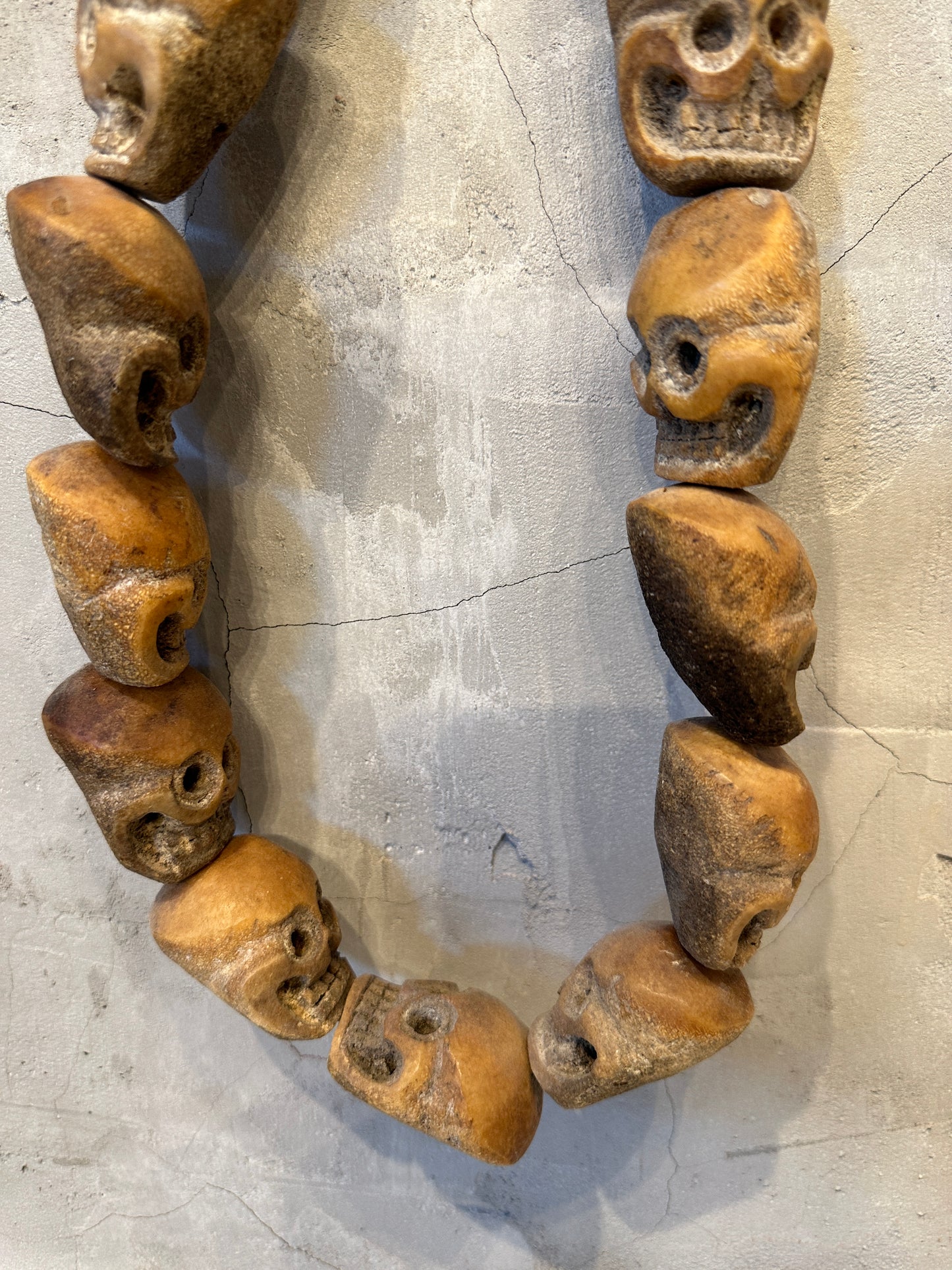 Vintage Large Hand Carved Tibetan Skull Mala Necklace