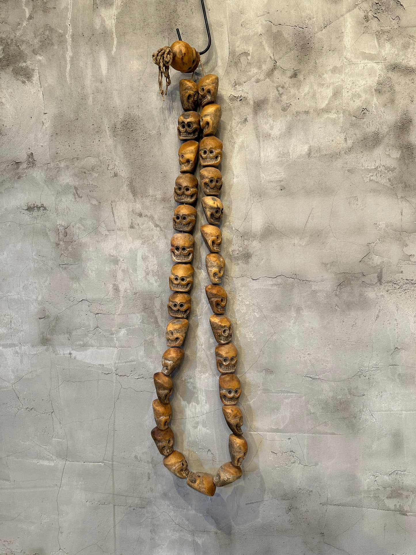 Vintage Large Hand Carved Tibetan Skull Mala Necklace