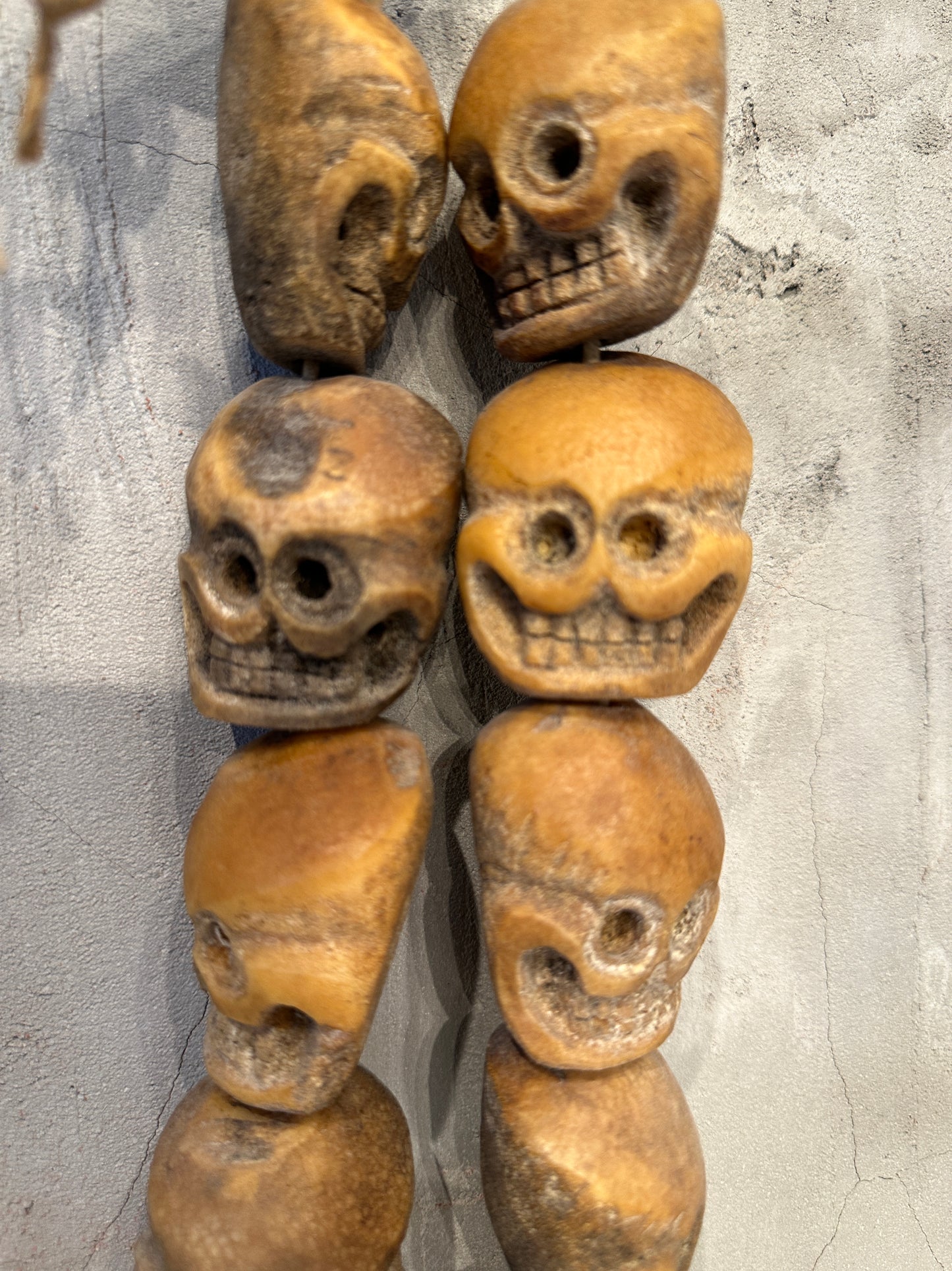 Vintage Large Hand Carved Tibetan Skull Mala Necklace