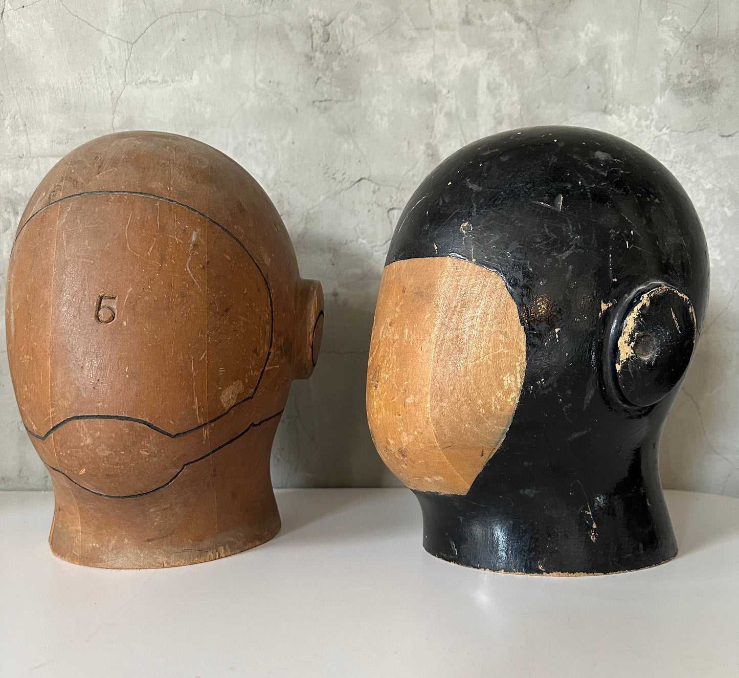 Antique Milliners Wooden Helmut Head Form C. 1920