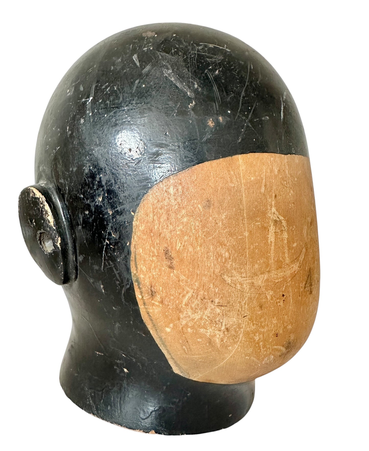 Antique Milliners Wooden Helmut Head Form C. 1920