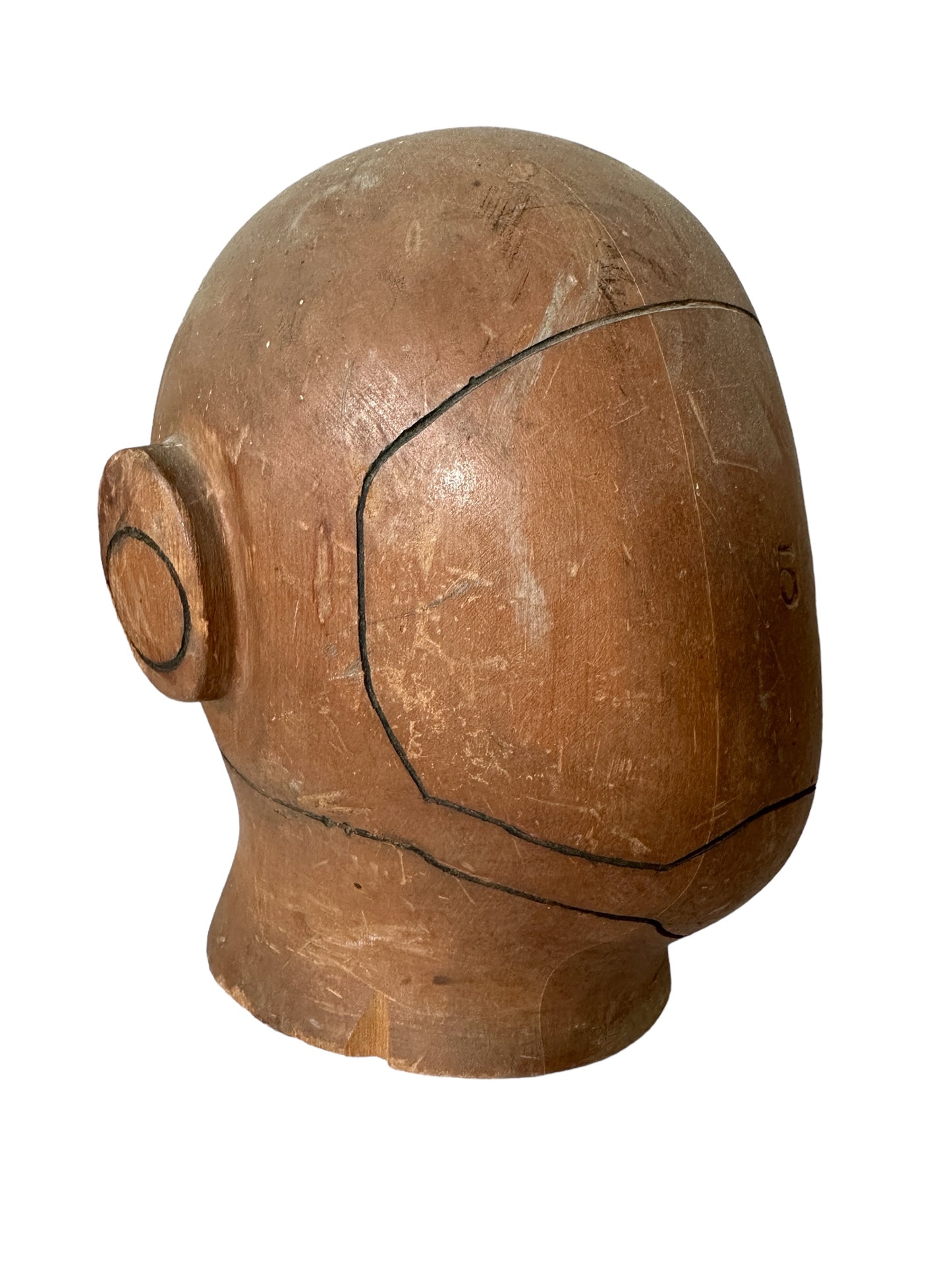 Antique Milliners Wooden Helmut Head Form C. 1920