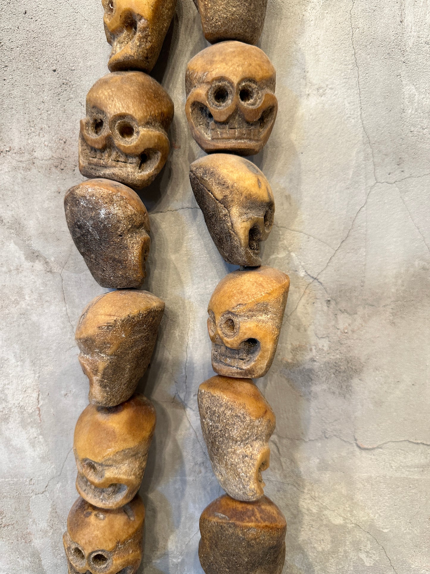 Vintage Large Hand Carved Tibetan Skull Mala Necklace