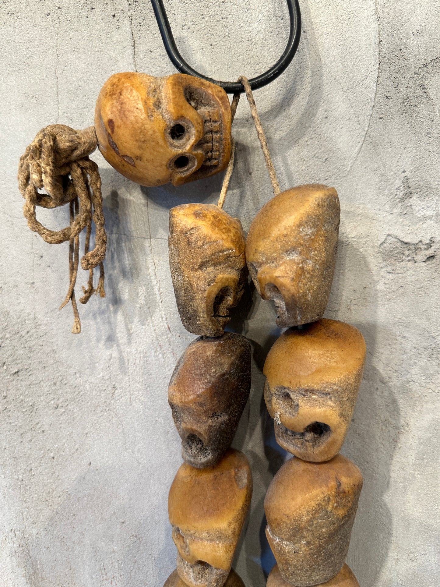 Vintage Large Hand Carved Tibetan Skull Mala Necklace