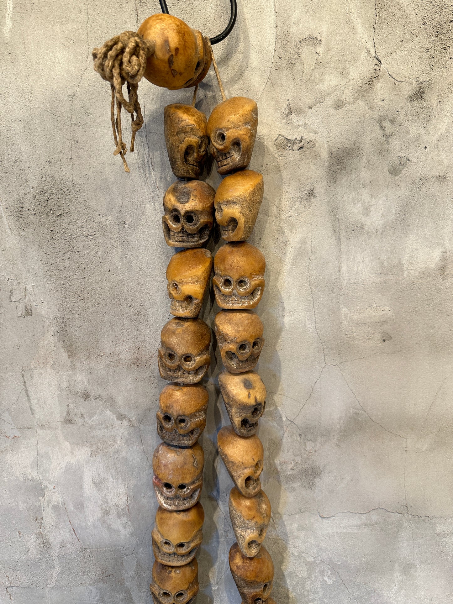 Vintage Large Hand Carved Tibetan Skull Mala Necklace