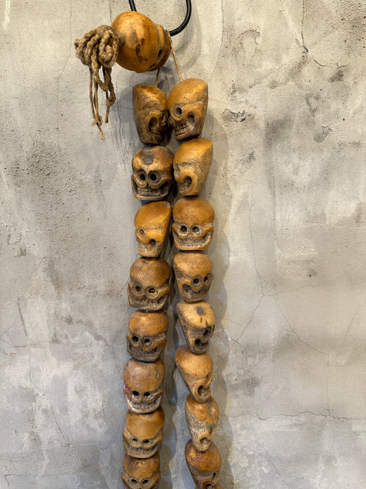 Vintage Large Hand Carved Tibetan Skull Mala Necklace