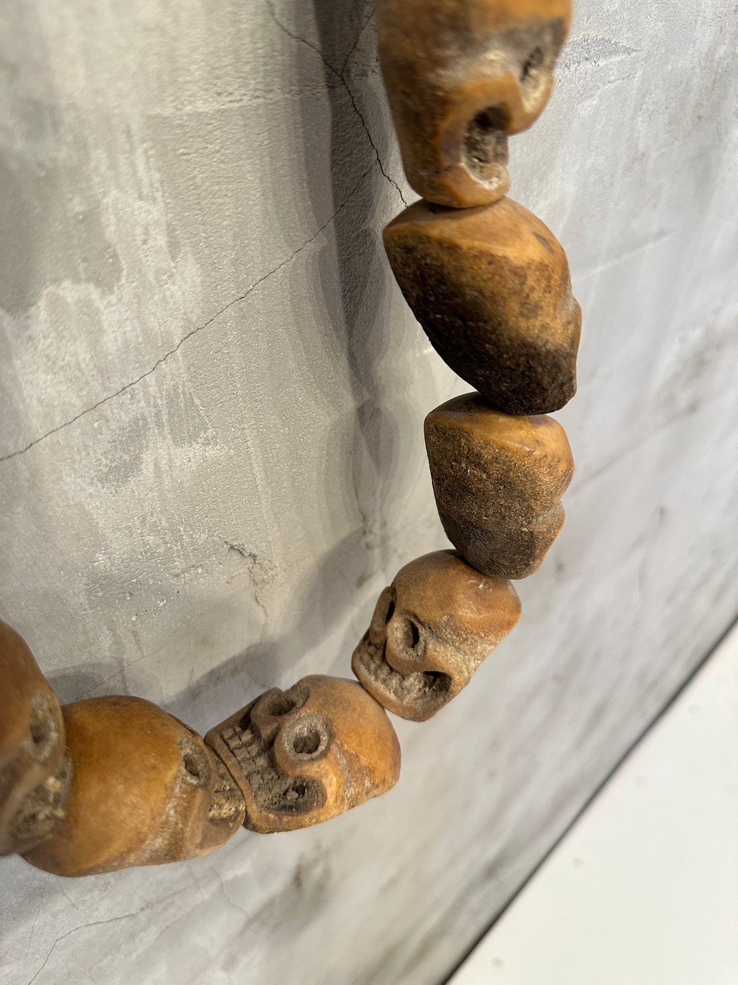 Vintage Large Hand Carved Tibetan Skull Mala Necklace