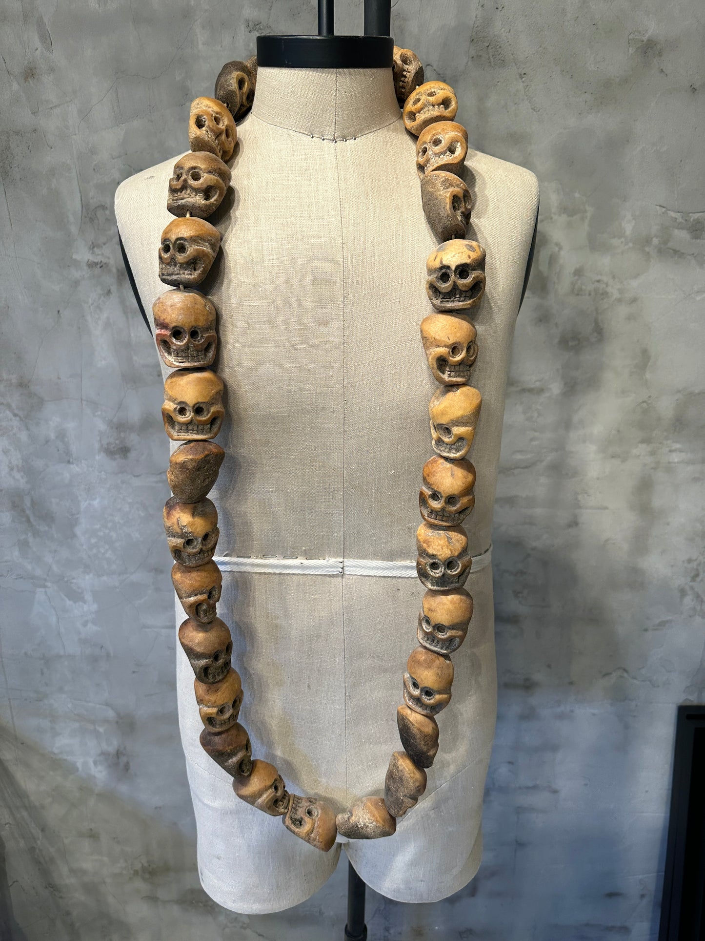 Vintage Large Hand Carved Tibetan Skull Mala Necklace