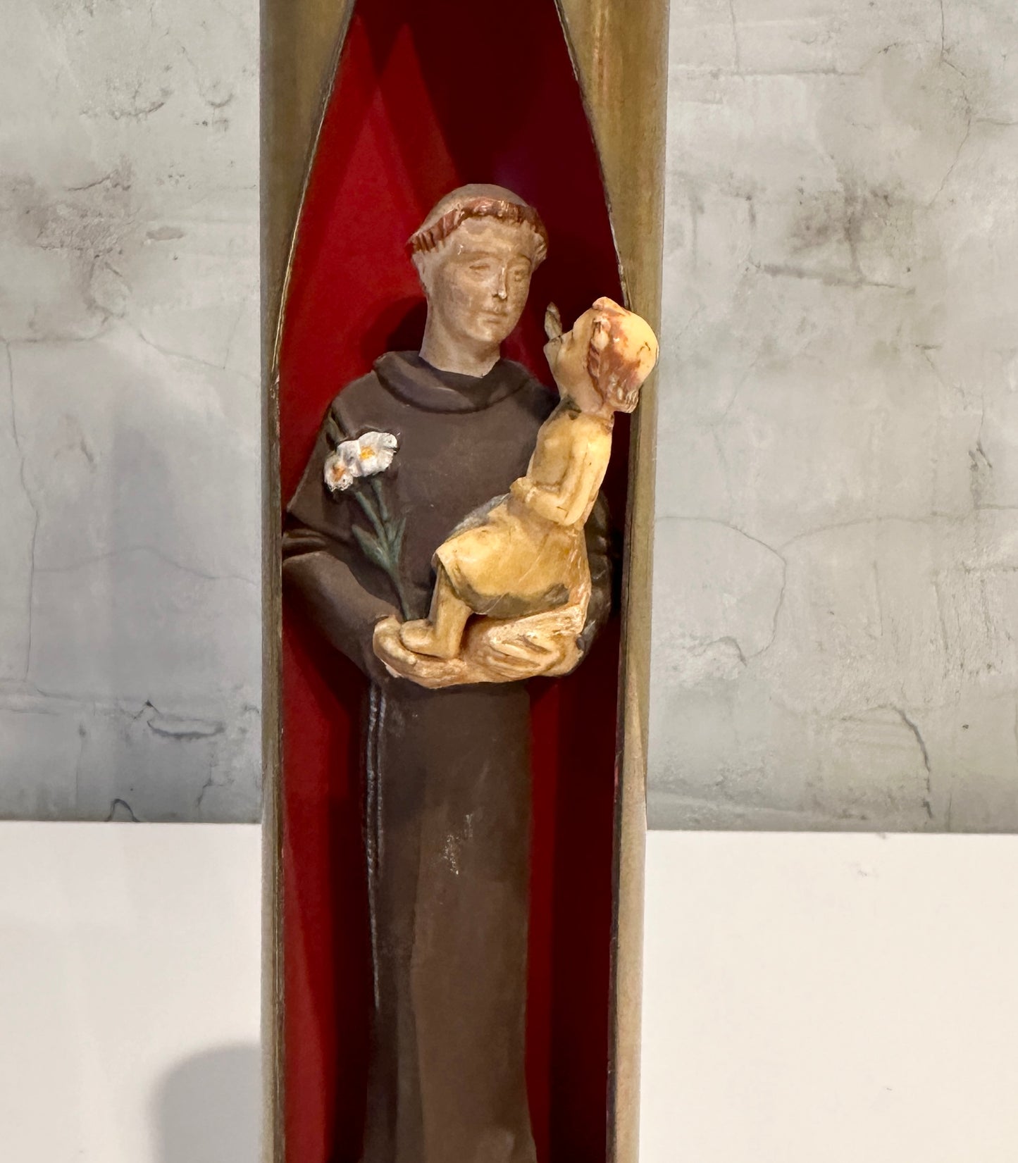 Antique Religious Figure of Saint Anthony in Brass Shell Case: Trench Art