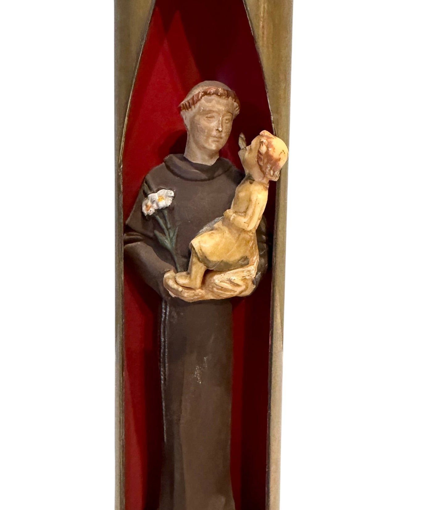 Antique Religious Figure of Saint Anthony in Brass Shell Case: Trench Art