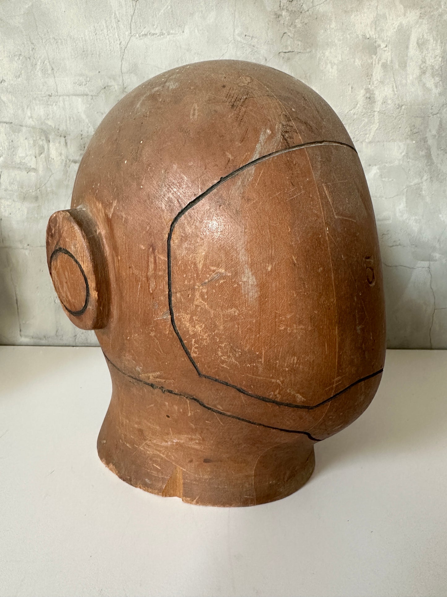 Antique Milliners  Wooden Helmut Head Form C. 1920