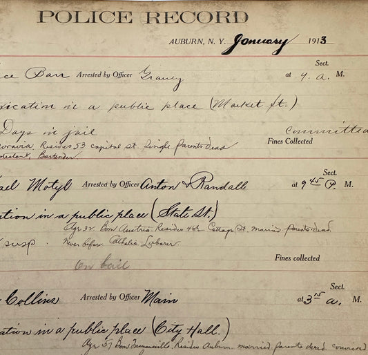 Auburn NY Police Records Book Circa 1913