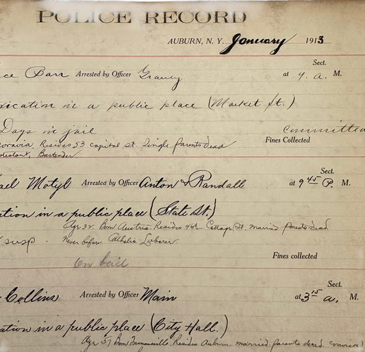 Auburn NY Police Records Book Circa 1913