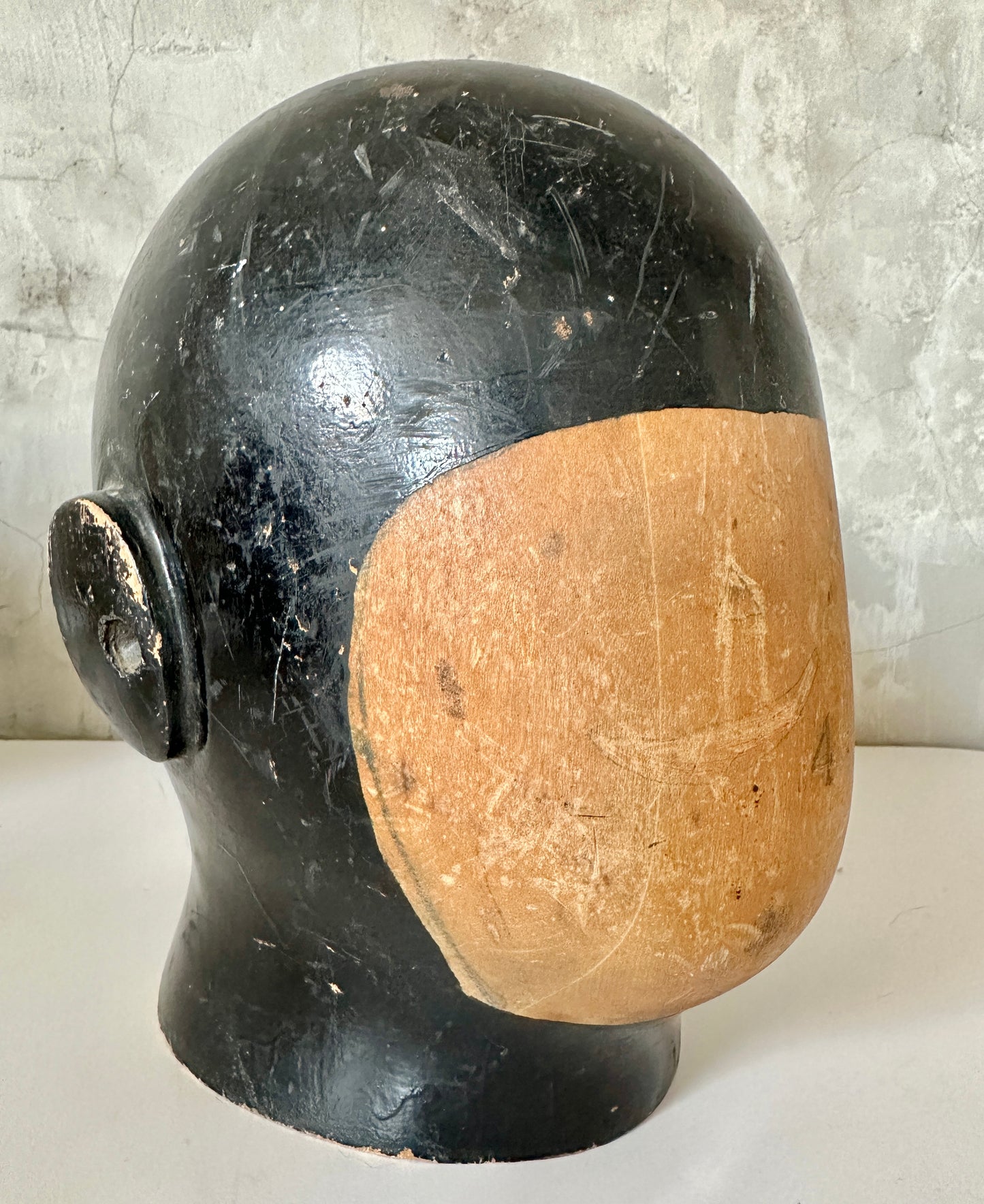 Antique Milliners  Wooden Helmut Head Form C. 1920