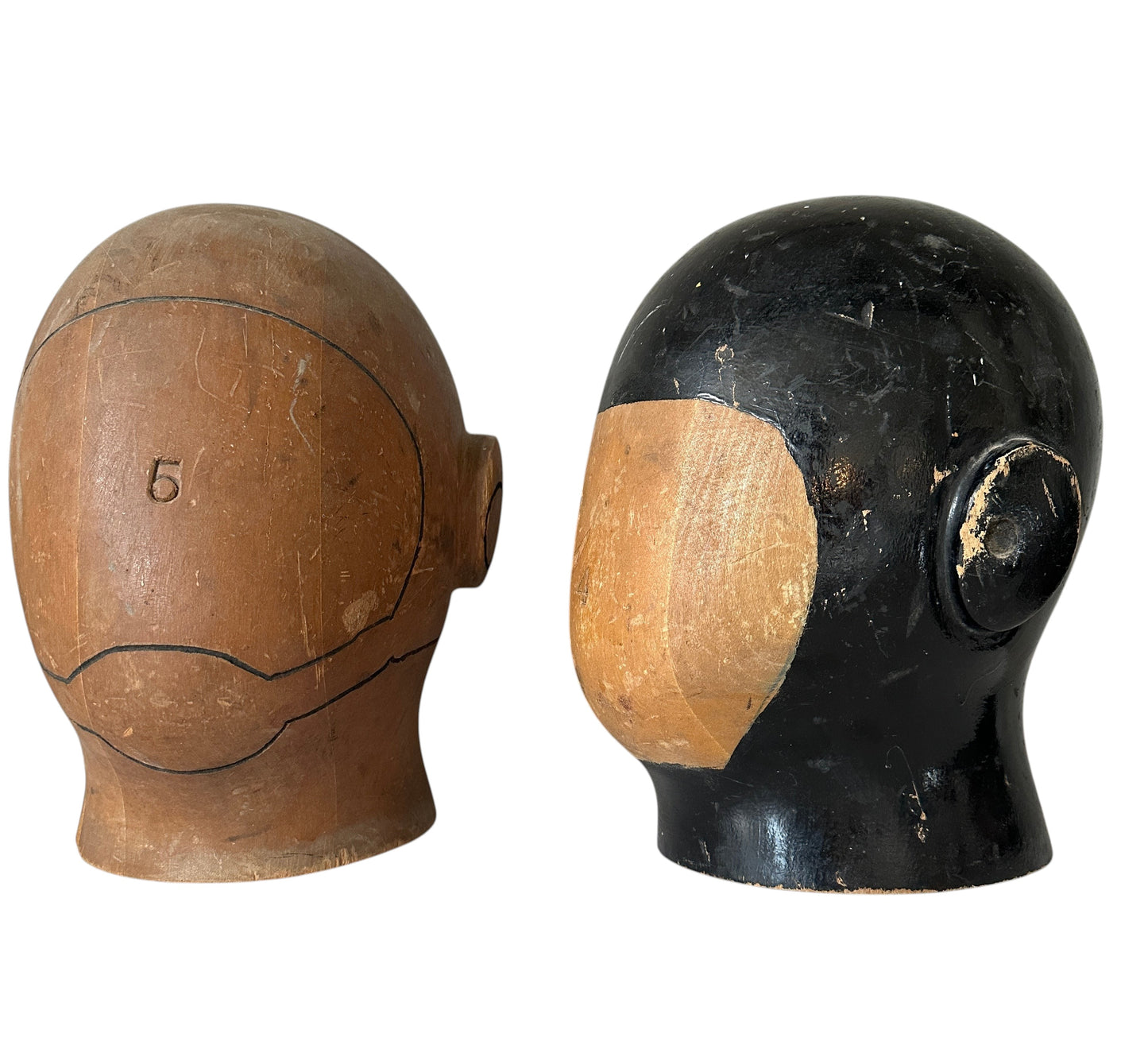 Antique Milliners  Wooden Helmut Head Form C. 1920