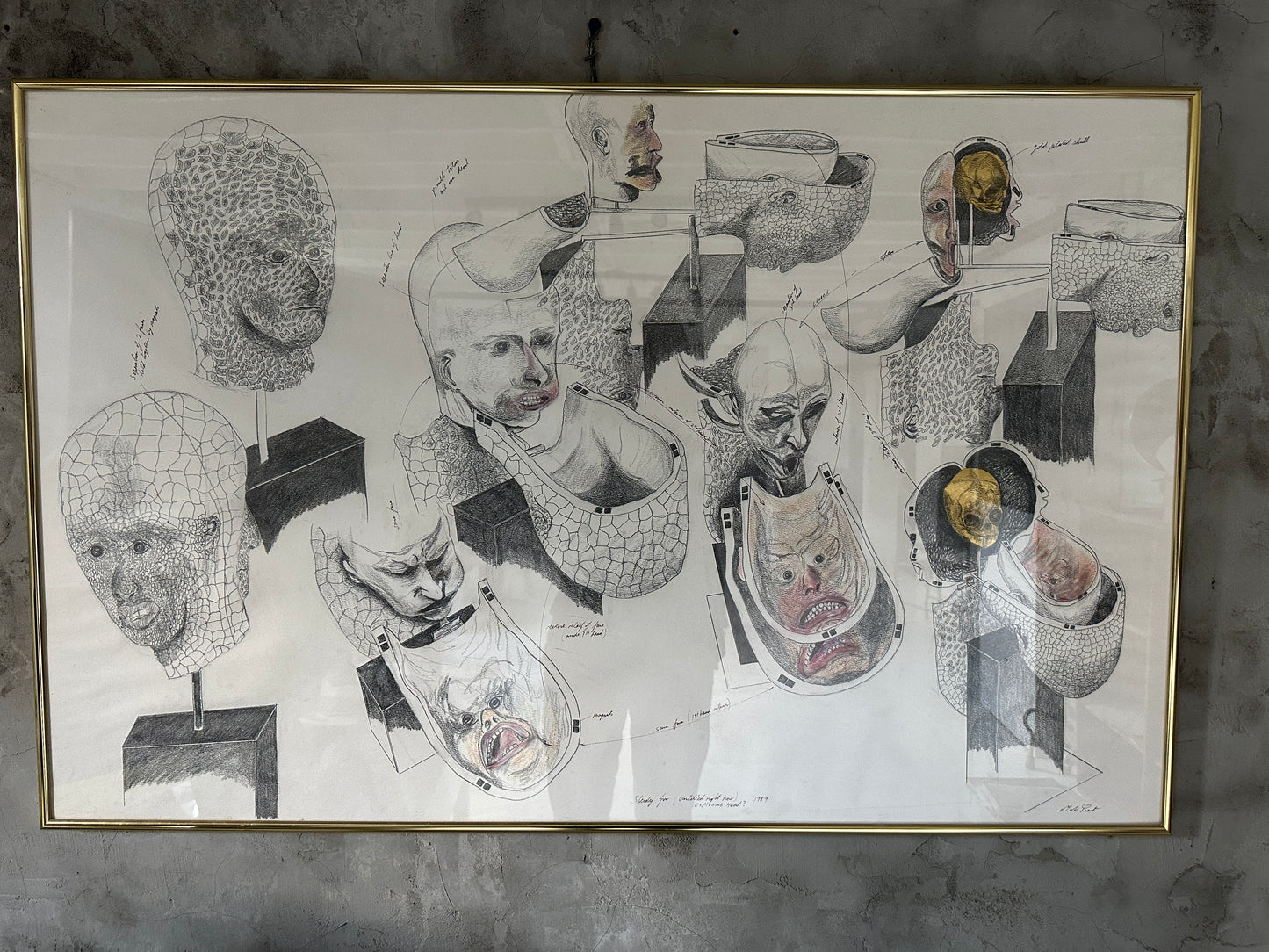 Mark Prent Drawing: Study for Exploding Head 1989