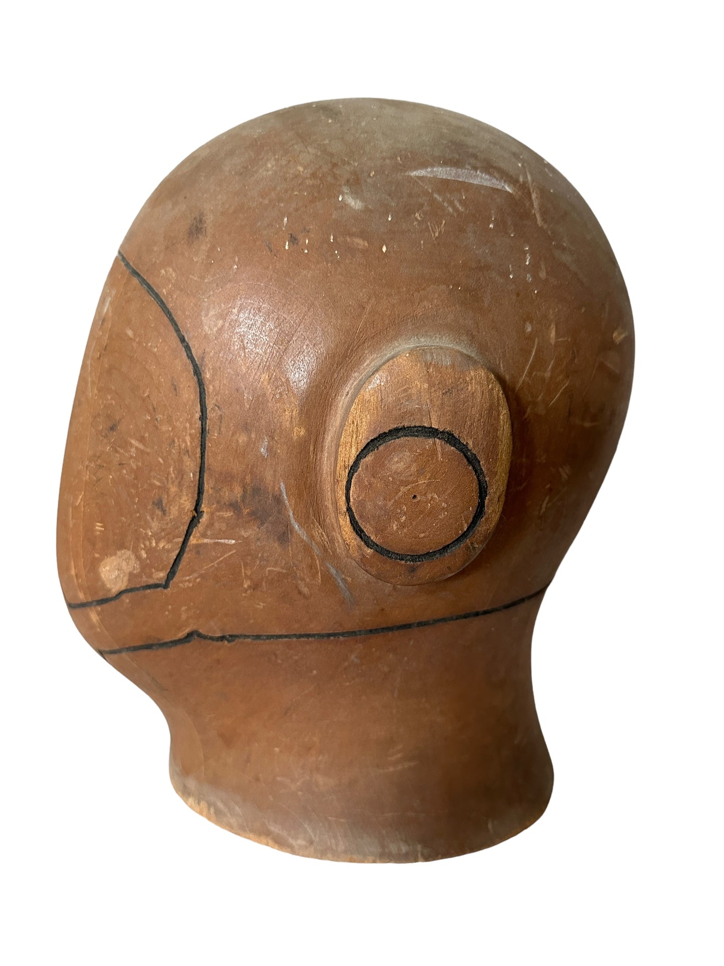 Antique Milliners  Wooden Helmut Head Form C. 1920