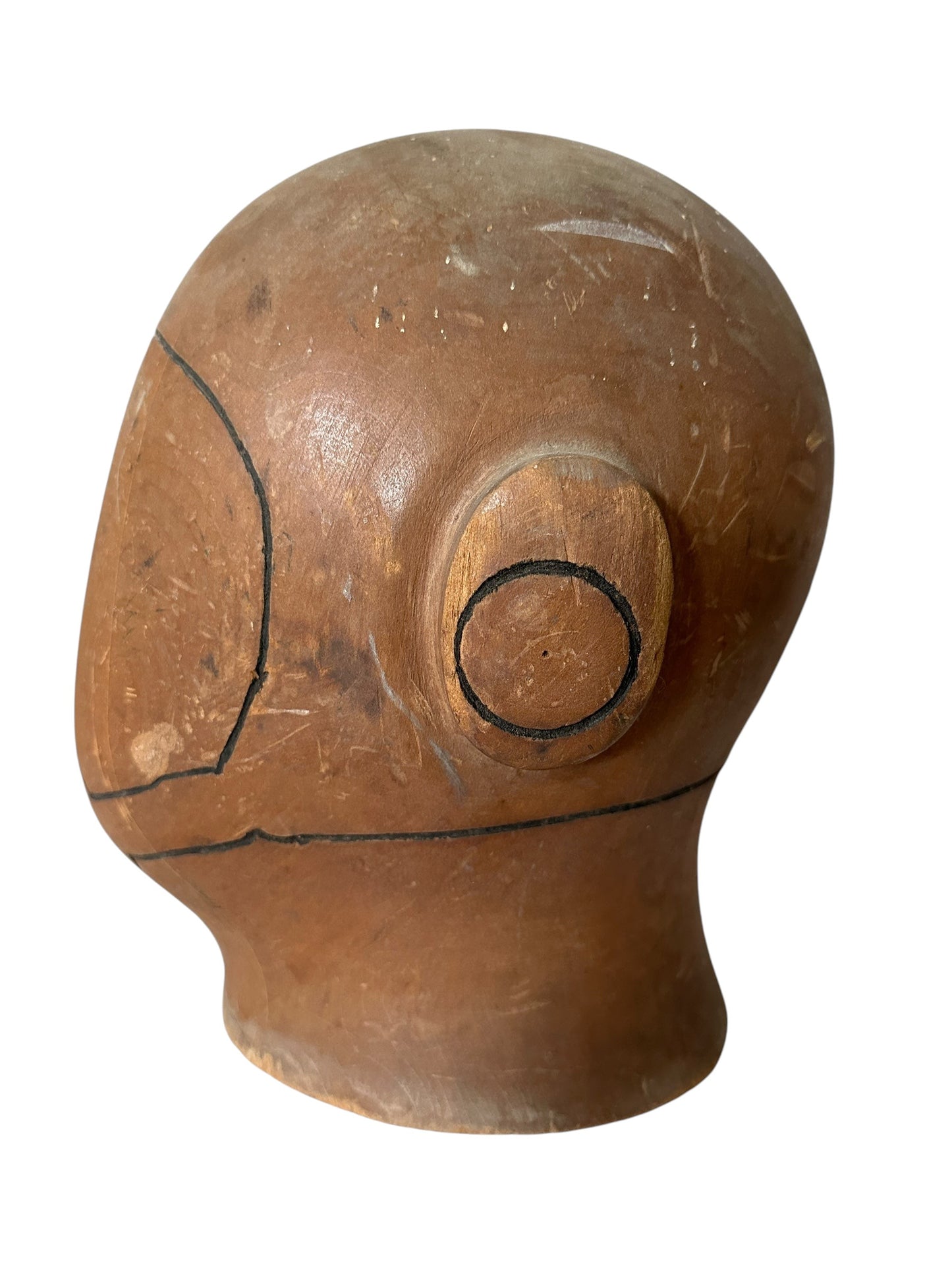 Antique Milliners  Wooden Helmut Head Form C. 1920