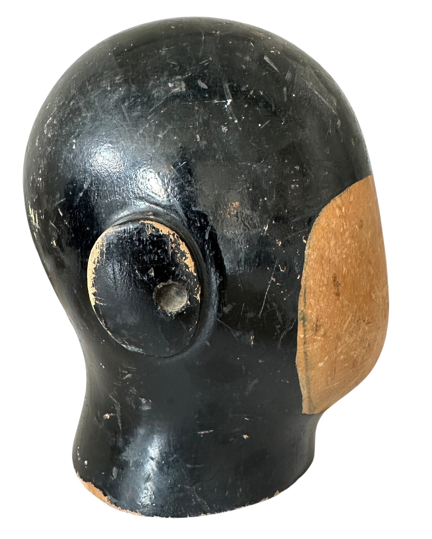 Antique Milliners  Wooden Helmut Head Form C. 1920