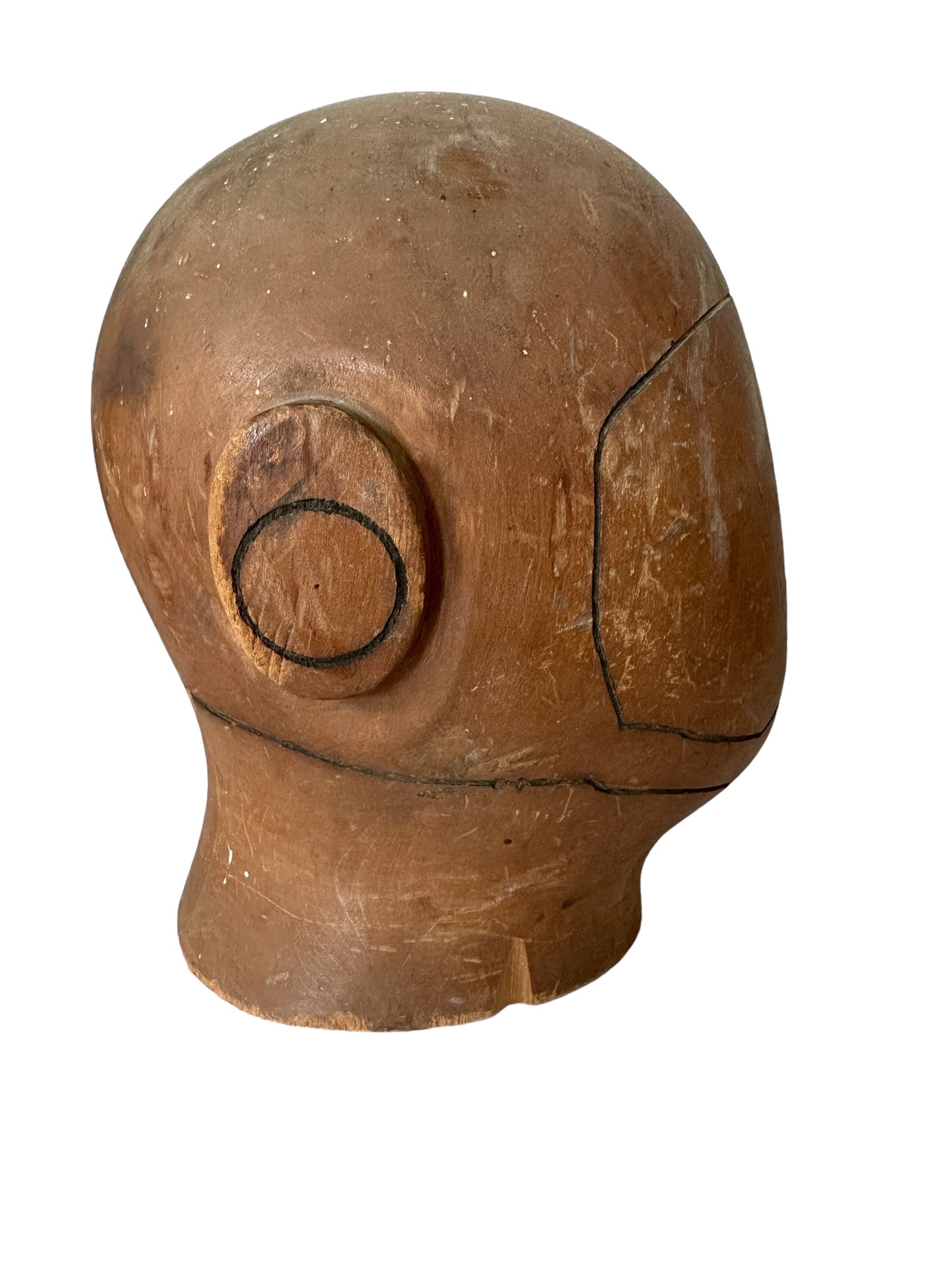 Antique Milliners  Wooden Helmut Head Form C. 1920