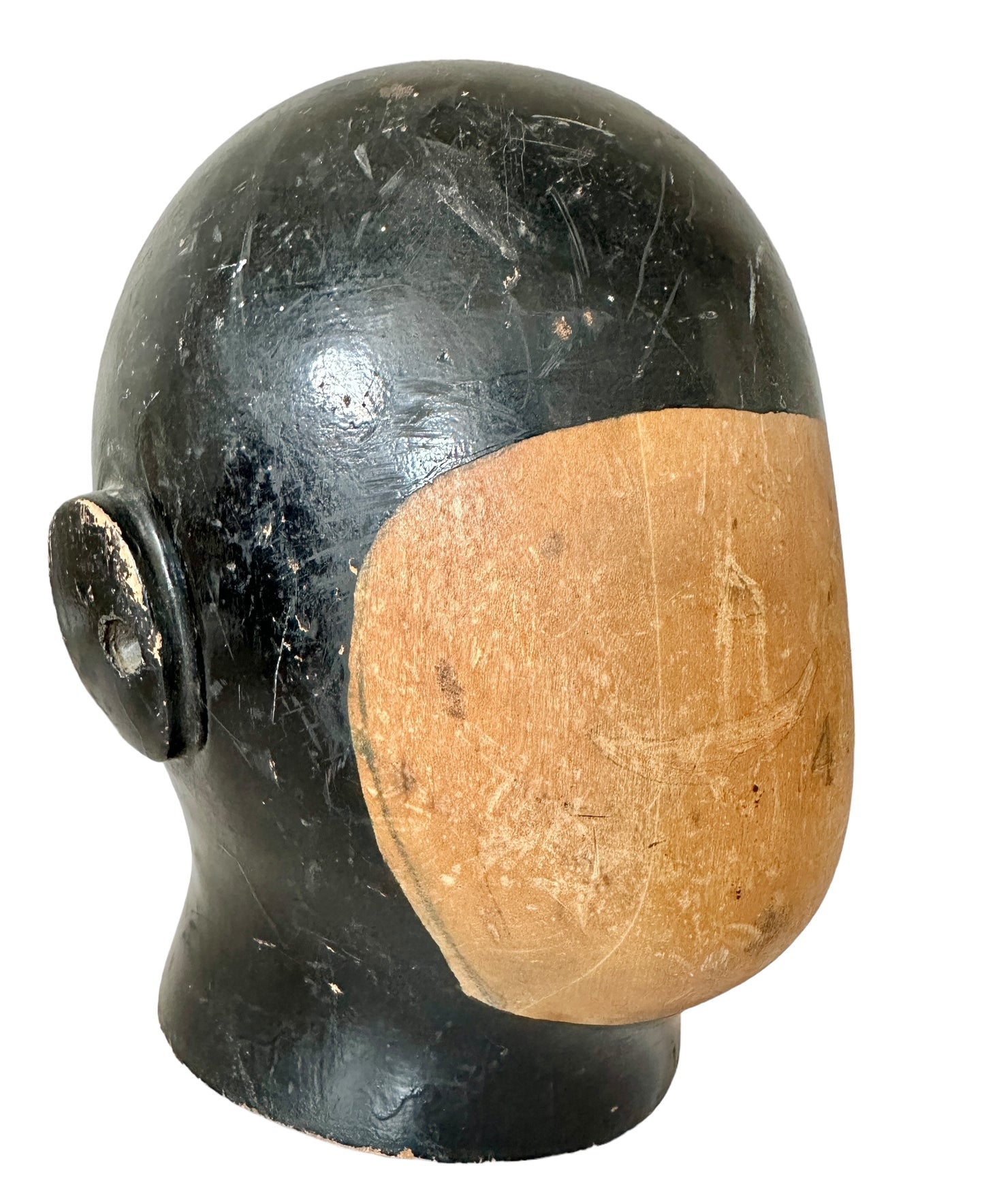 Antique Milliners  Wooden Helmut Head Form C. 1920