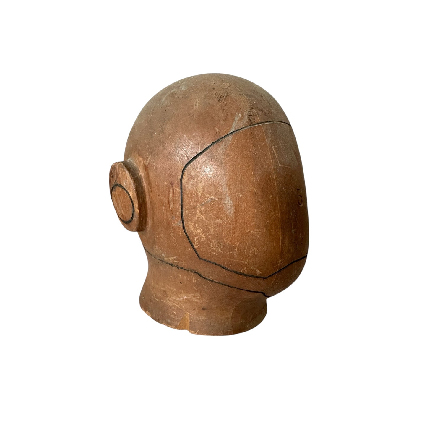 Antique Milliners  Wooden Helmut Head Form C. 1920