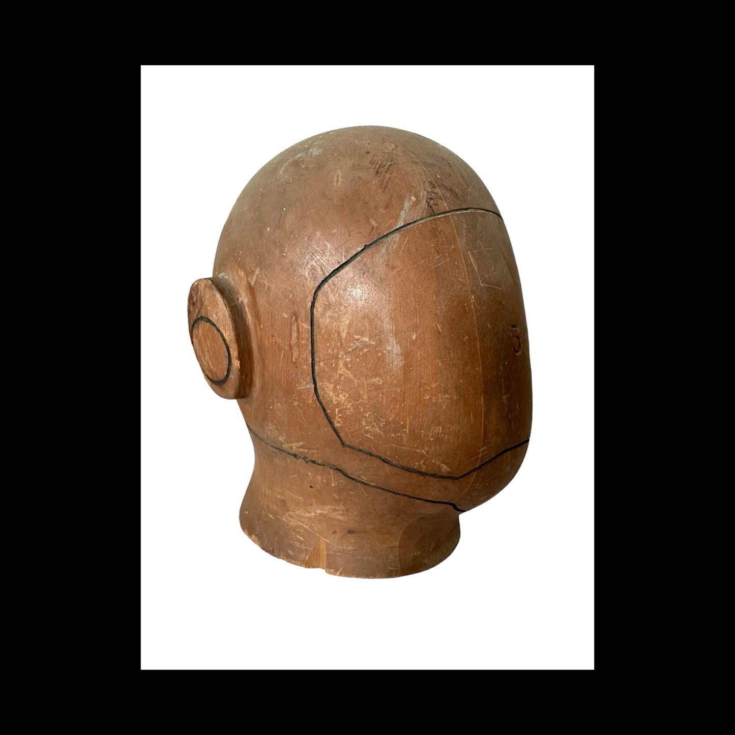 Antique Milliners  Wooden Helmut Head Form C. 1920