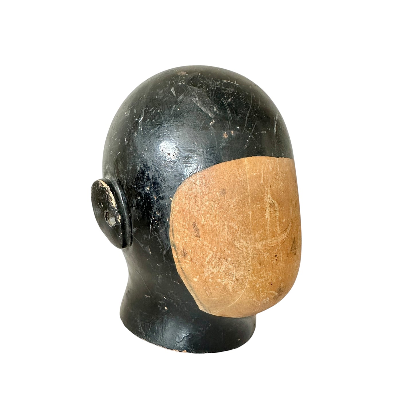 Antique Milliners  Wooden Helmut Head Form C. 1920
