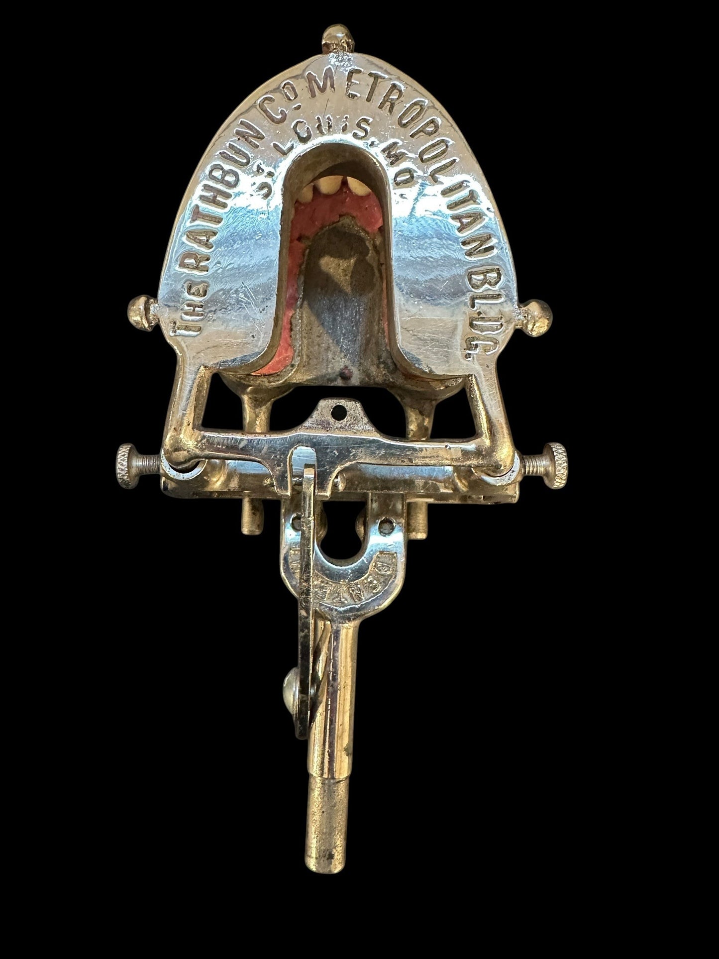 ARTERY LAB vintage 1960s/70s chrome dental typodont teaching model with hinge for opening and closing mouth.