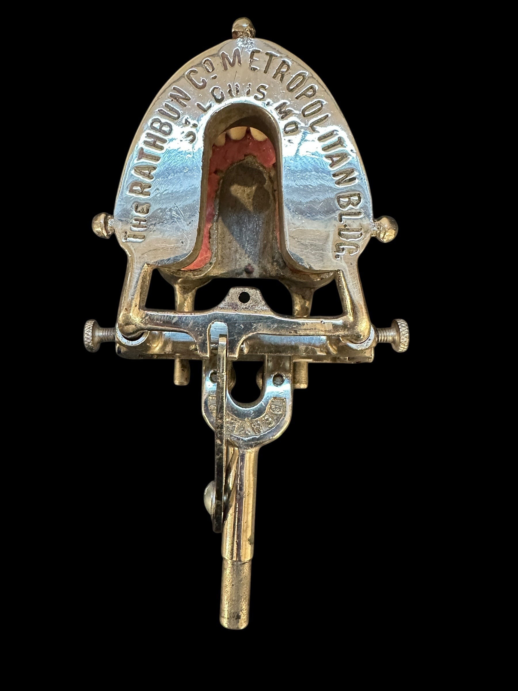 ARTERY LAB vintage 1960s/70s chrome dental typodont teaching model with hinge for opening and closing mouth.