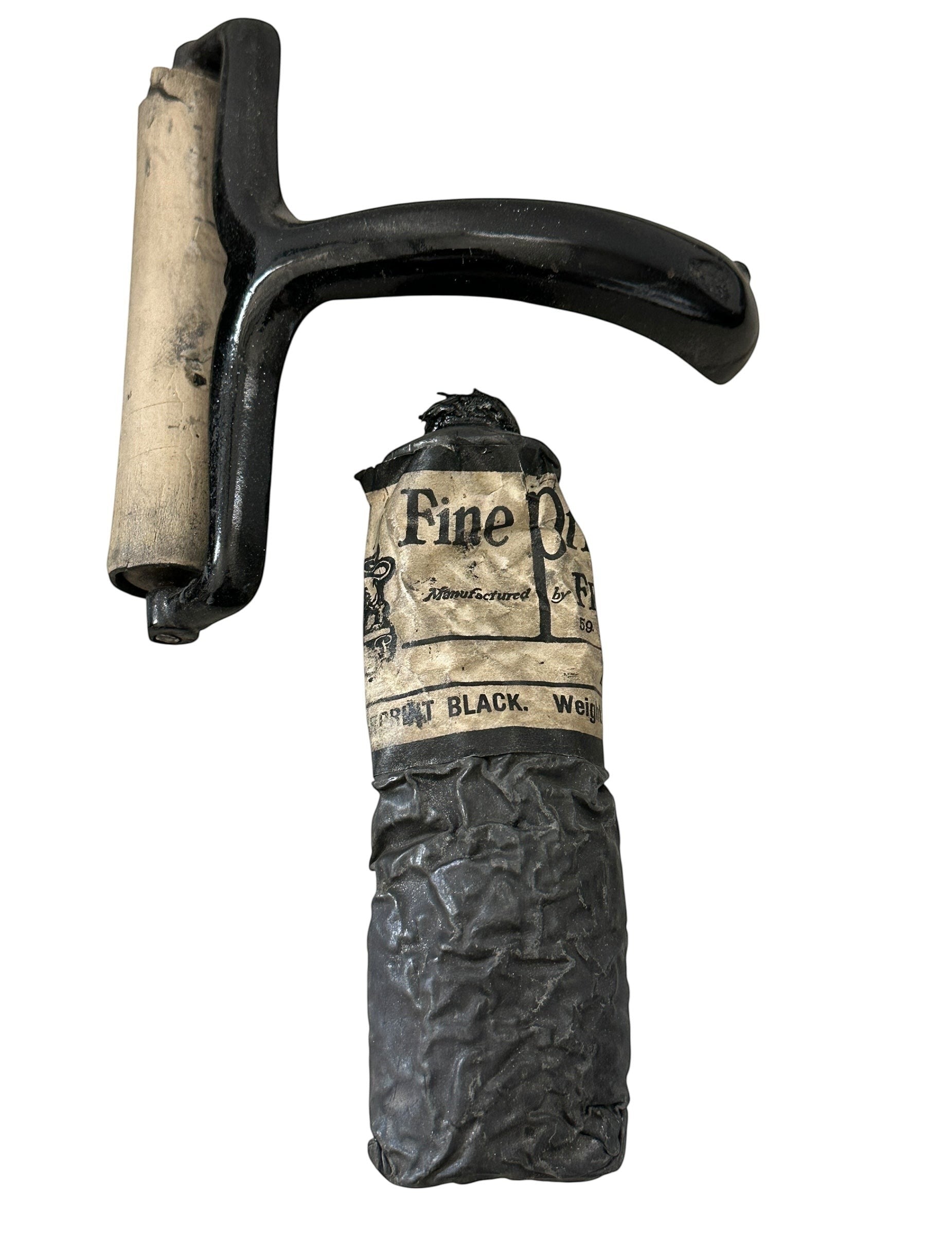 ARTERY LAB vintage black fingerprint ink roller and tube, circa 1940s forensic history.